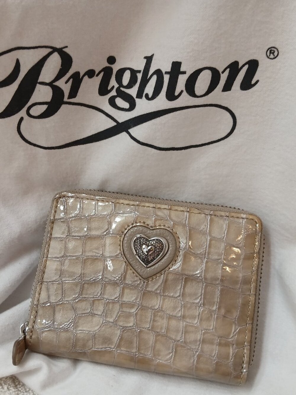 Pearl Gray Patent Leather Brighton Zip around Wallet